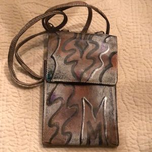 🌺 Boho Leather Crossbody wallet + detachable strap and zippered compartments